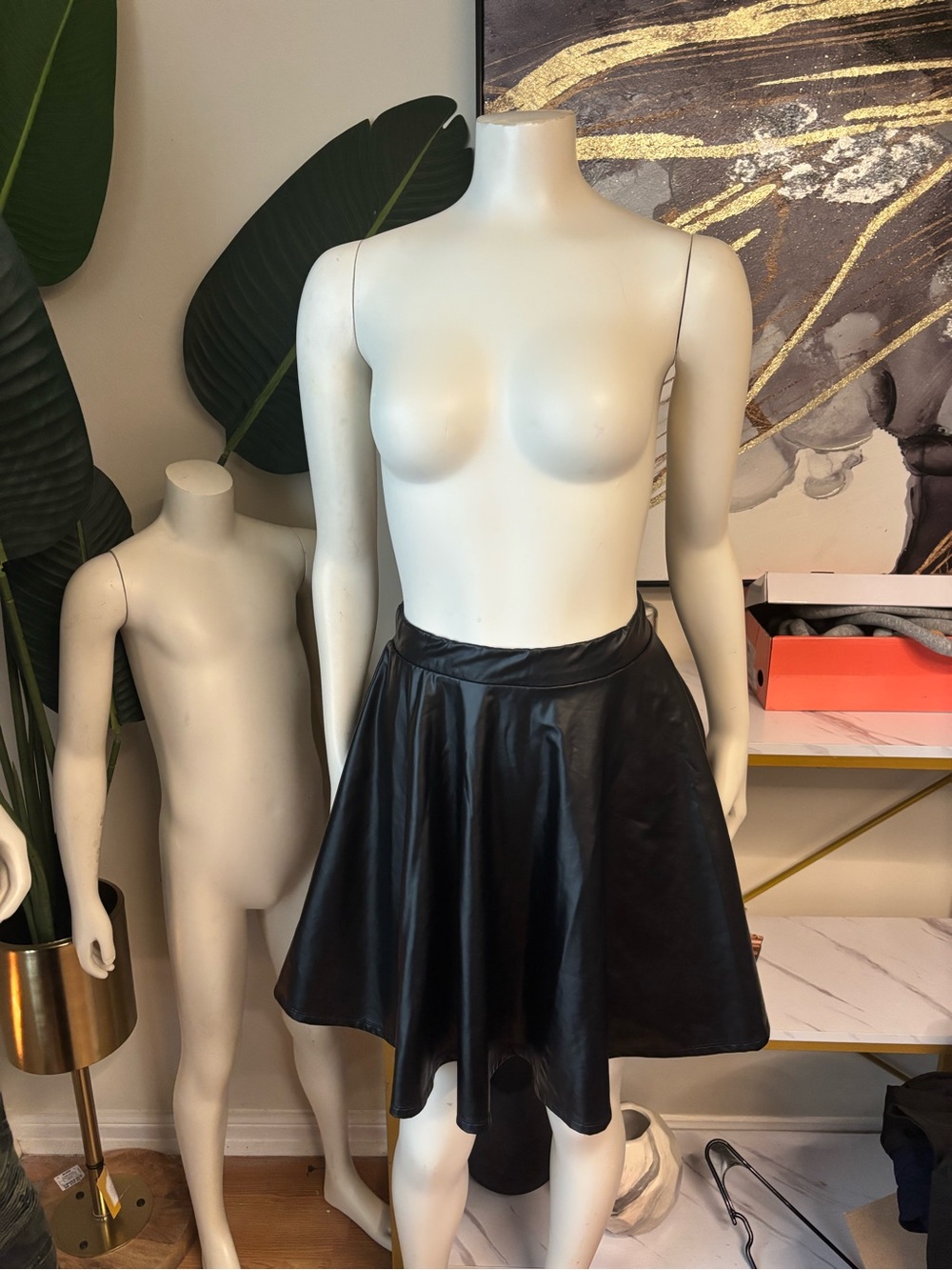 Fashion Nova Black Faux Leather Skater Skirt